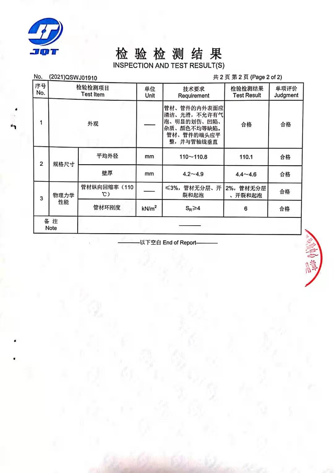 管材檢驗檢測報告
