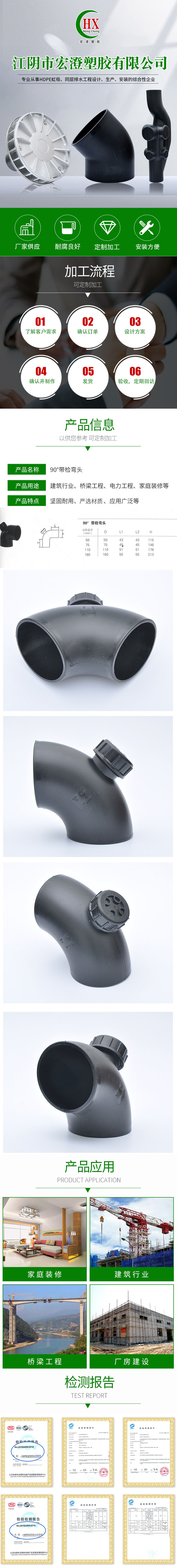 廠家供應HDPE90°帶檢彎頭 帶檢查口彎頭 同層排水管件排水管件